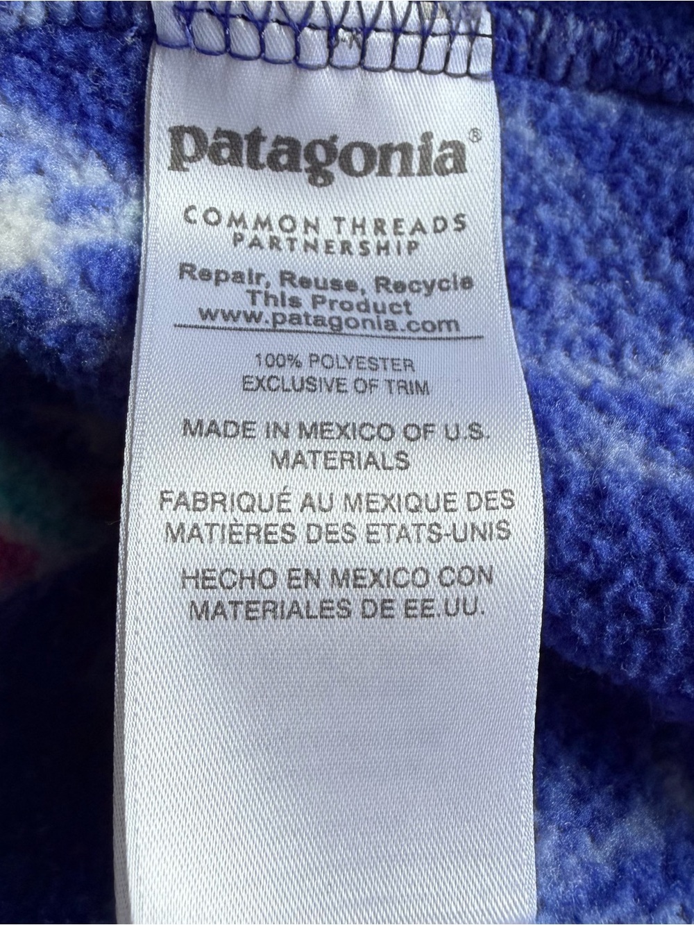 Patagonia Blue Multicolor Owl Print Teddy Fleece Pullover - Picture 9 of 10